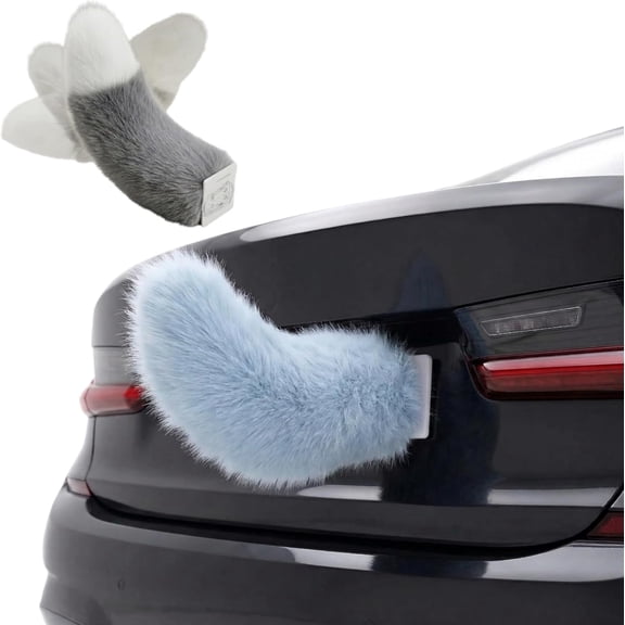Remote Control Electric Car Tail - Cute Fuzzy Wagging Animal 3D Decal Accessory, Rechargeable Moving Plush Bumper Sticker & Auto Exterior Decoration (Sky Blue)