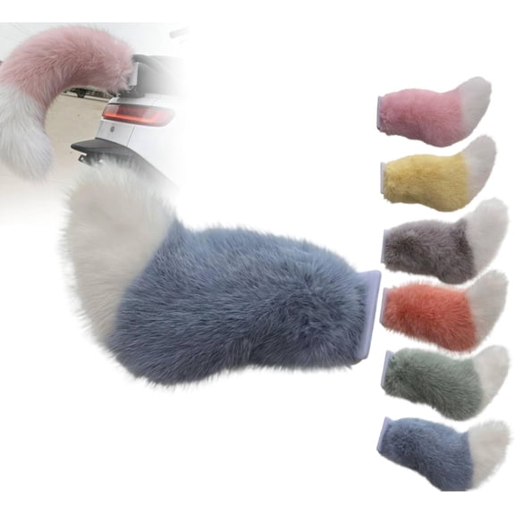 Remote Control Electric Car Tail, Cute Fuzzy Wagging Moving Tail for Car Exterior Decoration, Handmade Rechargeable Auto Trunk Charm Cosplay Accessory (Blue)
