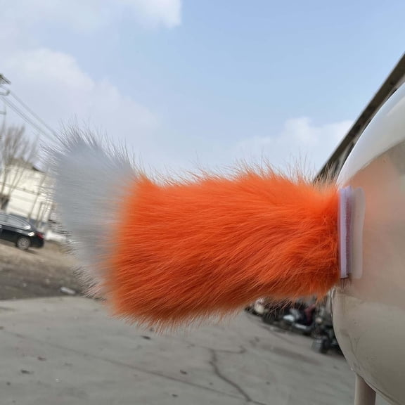Remote Control Electric Car Tail, Cute Fuzzy Wagging Moving Tail for Car Exterior Decoration, Handmade Rechargeable Auto Trunk Charm, Cosplay Accessory (Orange)