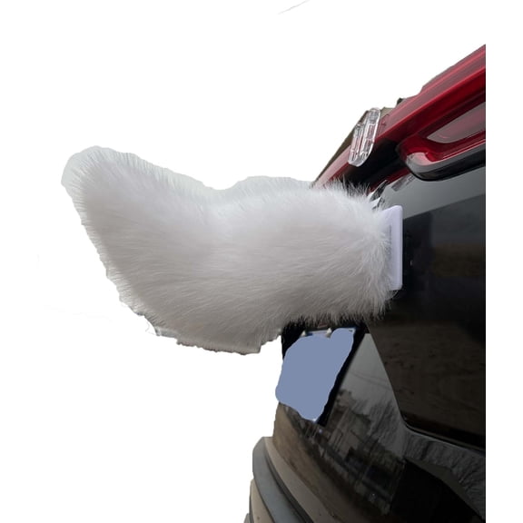 Remote Control Electric Car Tail, Cute Fuzzy Wagging Moving Tail for Car Exterior Decoration, Handmade Rechargeable Auto Trunk Charm, Cosplay Accessory (White)