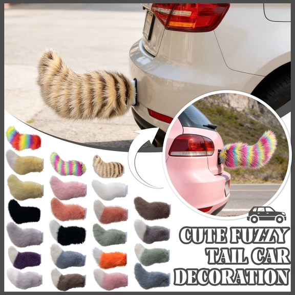 Remote Control Electric Car Tail, Cute Fuzzy Wagging Moving Tail for Car Exterior Decoration, Rechargeable Auto Trunk Charm, Cosplay Accessory(White+Black)