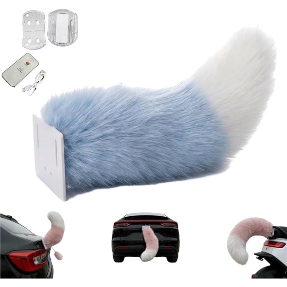 Remote Control Electric Car Tail, Cute Fuzzy Wagging, USB Rechargeable Universal Fit Vehicle Exterior Accessory,Wagging Plush Fuzzy Ornament for Auto Trunk Bumper (Blue)