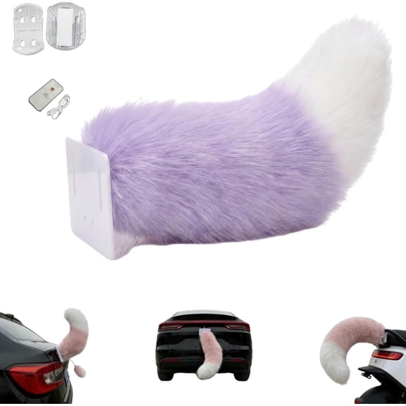 Remote Control Electric Car Tail, Cute Fuzzy Wagging, USB Rechargeable Universal Fit Vehicle Exterior Accessory,Wagging Plush Fuzzy Ornament for Auto Trunk Bumper (Purple)
