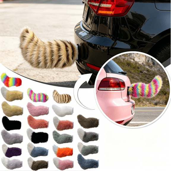 Remote Control Electric Car Tail, Fuzzy Wagging Moving Auto Accessory, Universal Fit Car Exterior Trunk Decoration, Rechargeable Waterproof Vehicle Rear Styling Ornament(White+Bright orange)