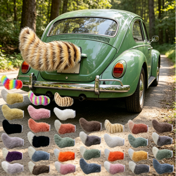 Remote Control Electric Car Tail, Handmade Cute Fuzzy Wagging Auto Accessory, Novelty Car Exterior Trunk Decoration, Rechargeable Moving Vehicle Rear Ornament Charm(White+Bright orange)