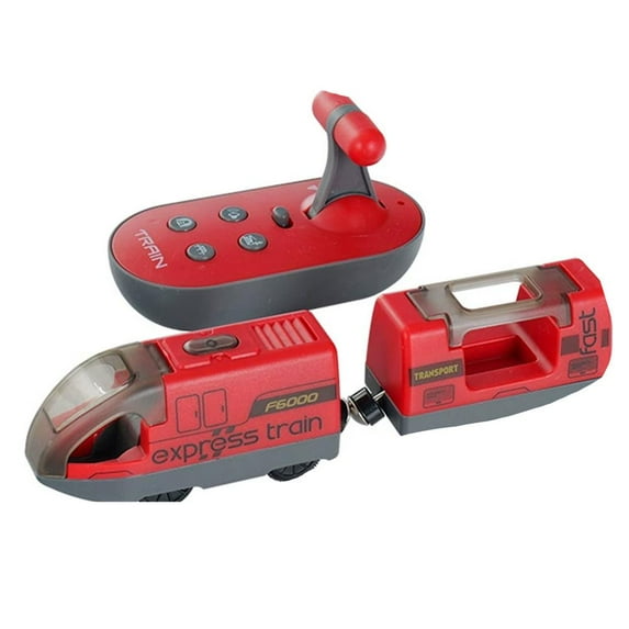 Remote Control Electric Toy Train Set for Wooden Tracks, Motorized Train with Realistic Sounds and Lights, Magnetic Connectors for Ages 3+