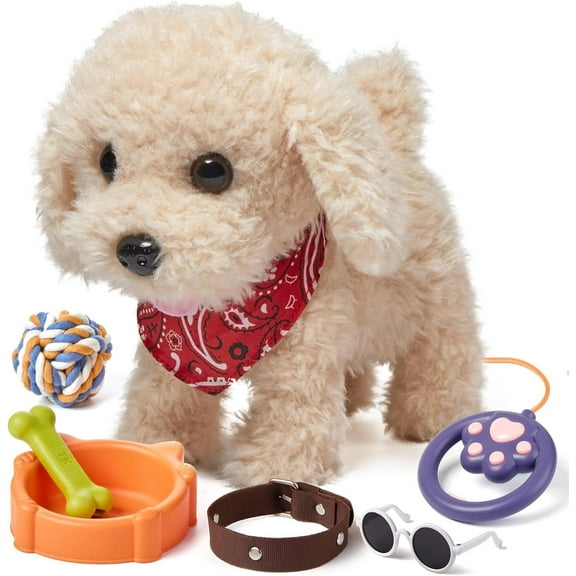 Remote Control Electronic Plush Puppy Dog Toy, Fun Interactive Toys, Walks, Barks, Shakes Tail, Dress Up Realistic Stuffed Animal Dog, Gift for Girls and Boys Ages 3-6