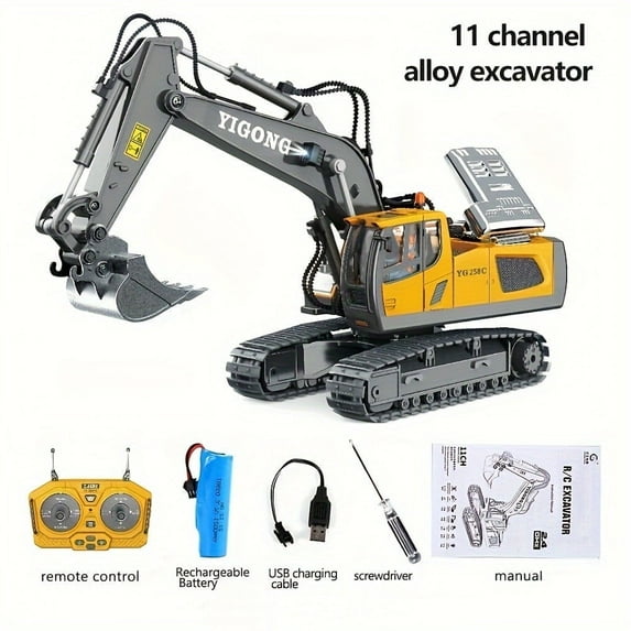 TZDZRC Remote Control Excavator, 11 Channel RC Construction Vehicle Toys, Rechargeable RC Engineering Car Gifts for Kids
