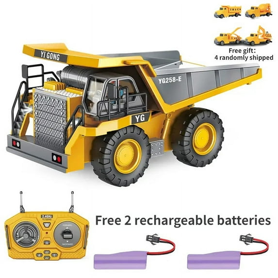 Remote Control Excavator 2 Batteries Toy Metal Shovel ,11 Channel RC Construction Bulldozer Vehicles Digger Toys Gift With Light And Sound for 5~10 Years Old Kids Boys,Yellow