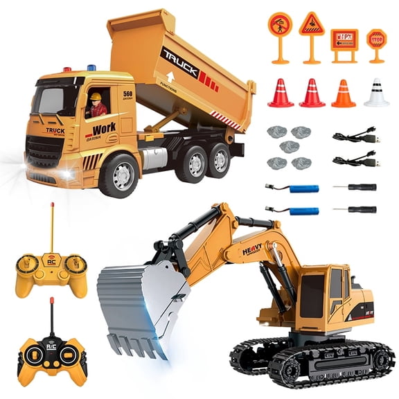 95272FUNN 2-in-1 RC Construction Vehicle Set – Excavator & Dump Truck with Realistic Shovel Action, Durable Engineering Toy, Ideal Holiday Gift for Kids 3-12 Years Old