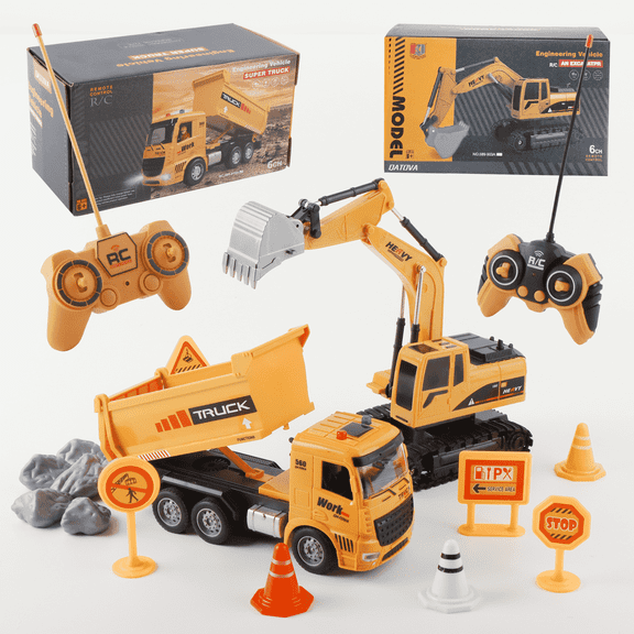 95272FUNN 2.4Ghz 6 Channel RC Truck Excavator Construction Vehicle Toy with Metal Shovel, Lights & Sounds for Toddler Boys and Girls 3+ Year Old