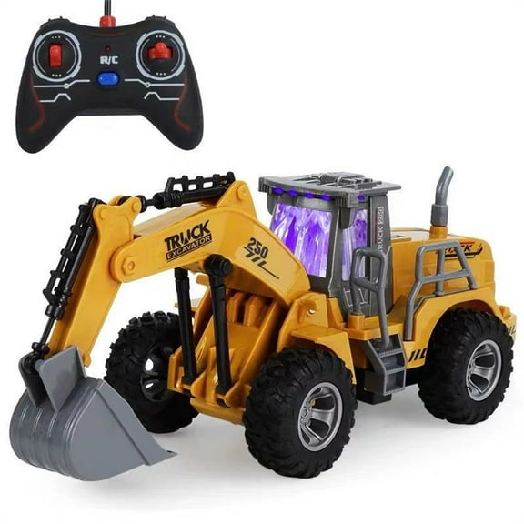 Remote Control Excavator Electric Construction Vehicle with 270 Degree Rotating Cab and Functional Bucket for All-Terrain Sand Play, Orange