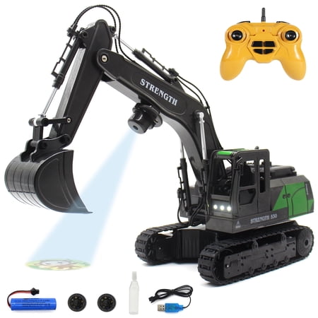 Remote Control Excavator Toy, 1:20 Scale RC Construction Vehicles Sand Digger Truck with Projector and Light, RC Car for Kids 6+