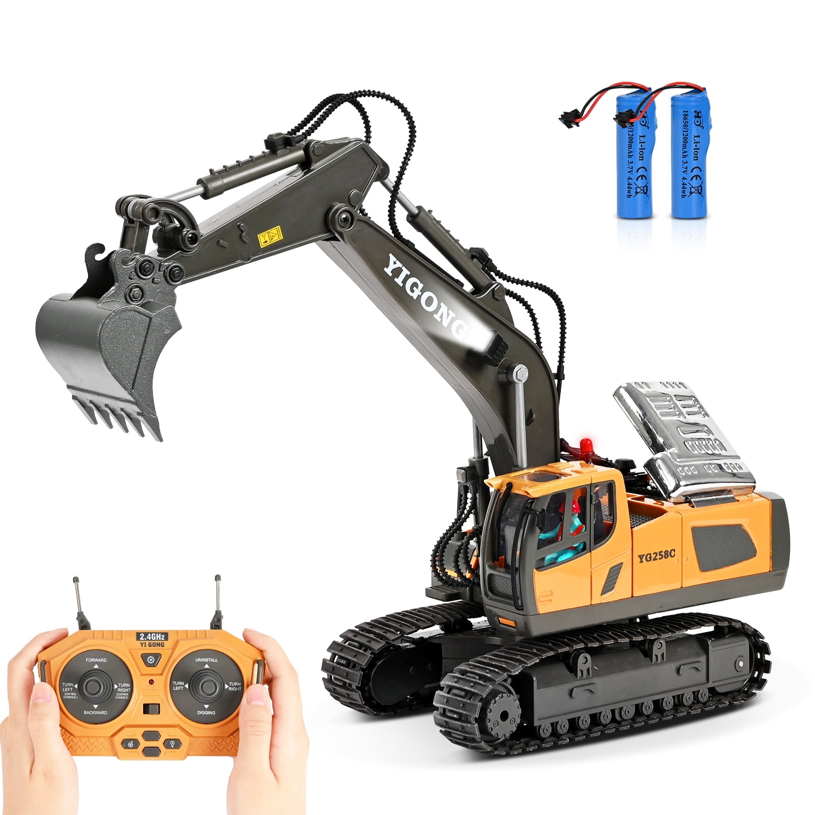 Remote Control Excavator Toy 16 Inch, 9 Channel RC Construction