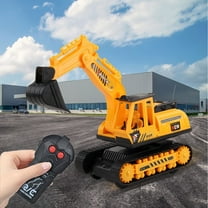 Remote Control Excavator Toy | 2 Channel 2.4GHz Wireless RC Construction Vehicle | Realistic Sound | Heavy Duty Shovel | Rubber Tracks | 10km/h Speed | 23x9x16cm | Yellow | 1pc