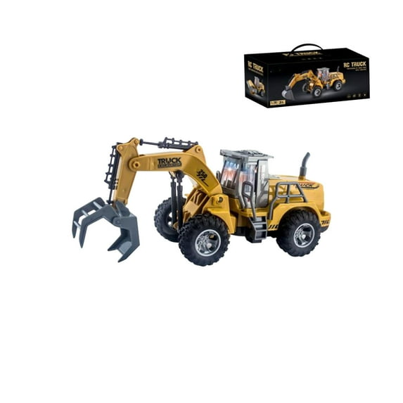 Remote Control Excavator Toy, 4-Channel RC Construction Vehicle, Kids Educational Engineering Car with Lights, Full Function forward Backward Turn, Durable ABS Plastic, Battery Operated Gift for Boys