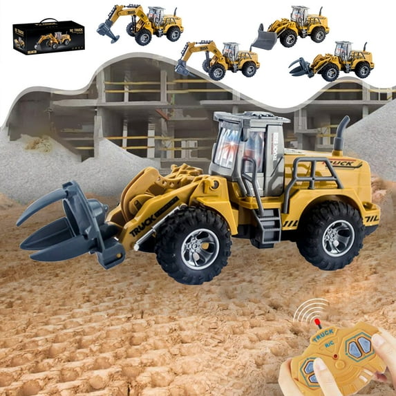 Remote Control Excavator Toy 4-Channel | Engineering Vehicle | 360掳 Rotation | Powerful Digging Arm | ABS Plastic | Yellow | With Lights | 26x9x10cm | 1 Piece | Construction RC Car