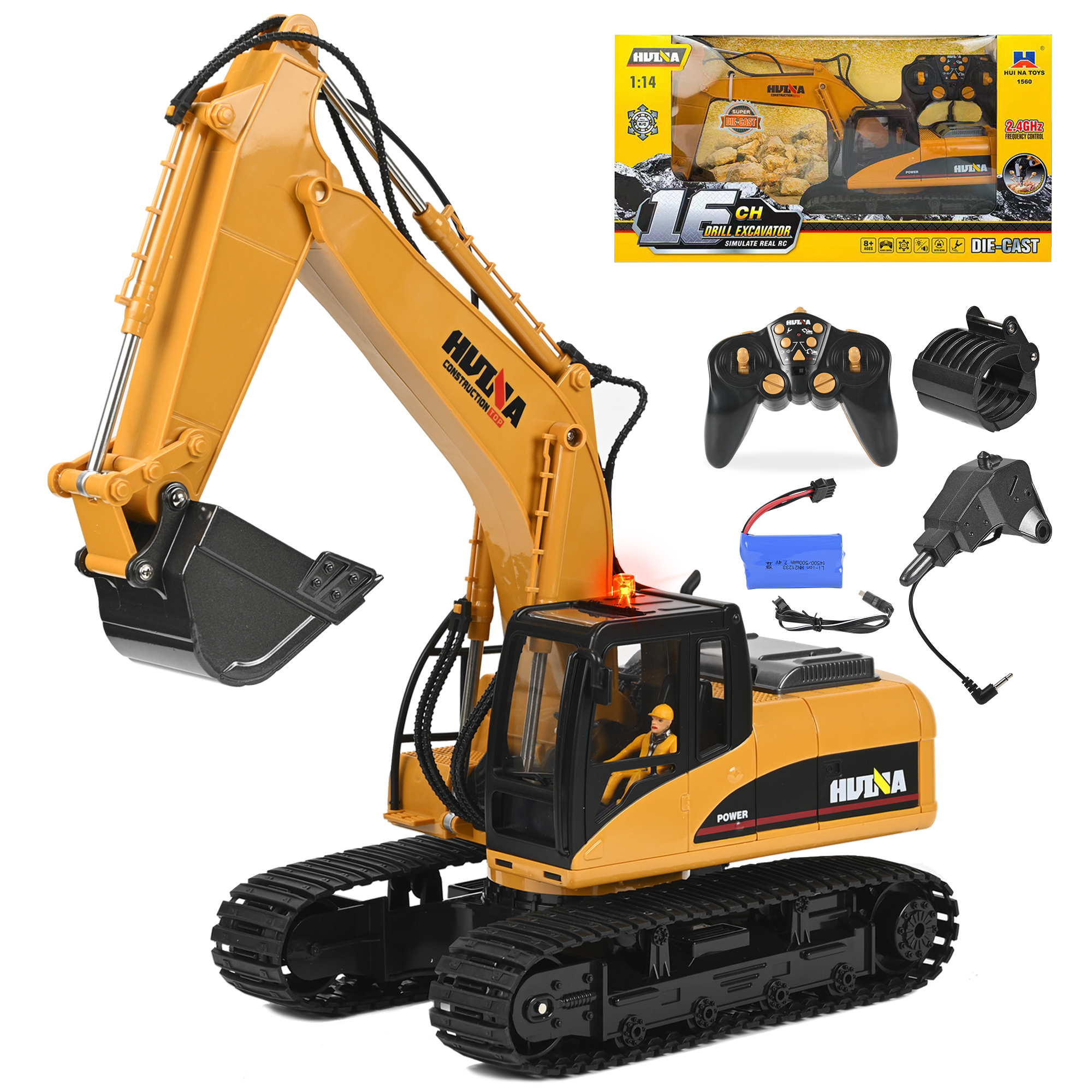 Remote Control Excavator Toy For Kids,1/14 Scale 15 Channel Full