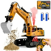 Remote Control Excavator Toys for Boys- Movable Claw Digger Trucks with Spray & LED, 11 Channel 2.4GHz Full Function Remote Control Crane for 6-12 Year Old Kids Christmas Birthday Gift