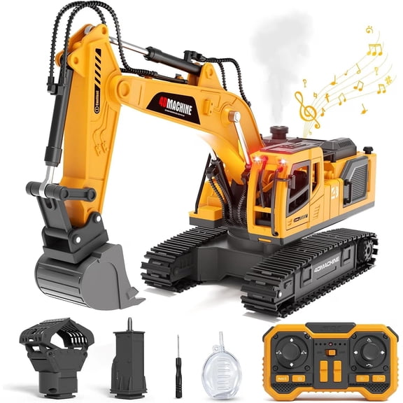 Remote Control Excavator Toys for Boys, RC Excavator Toy for Boys 3 4 5 6 7 8 Year Old Kids Christmas Birthday Gift,RC Digger Truck Construction Vehicles with Metal Shovel & Light