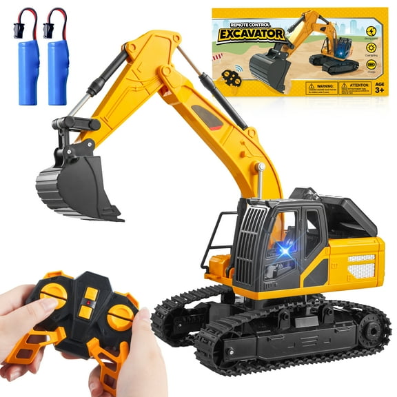 Joyfy Remote Control Excavator Construction Toys for Boys 3 5, Full Function Construction Vehicles Toys with Shovel for Outdoor Play Sandbox Digger Toys, Christmas Birthday Gifts for Kids 3-8-12