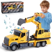Large Excavator Truck Toy, Toddler Friction Powered Truck Vehicle Toy, Toddlers Toy Truck with Lights & Sounds, Construction Truck Toys for Boys Girls
