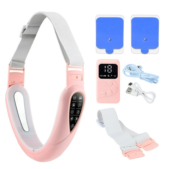 Remote Control Face Contouring Device - Microcurrent Chin Chin Massager with Color Light Therapy, Foldable Level Adjustable V-Face Slimming Beauty Instrument(PINK)