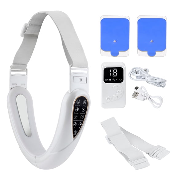 Remote Control Face Contouring Device - Microcurrent Chin Chin Massager with Color Light Therapy, Foldable Level Adjustable V-Face Slimming Beauty Instrument(WHITE)