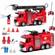RC Fire Truck Toy, Remote Control Fire Engine with Water Spray Pump, Rotating Ladder, LED Lights & Realistic Siren Sounds, 2.4GHz Rescue Vehicle Gift for Kids Ages 6+