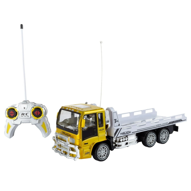 Remote Control Flatbed Truck 4 Channel Fully Functional RC Tractor Trailer by Hey Play