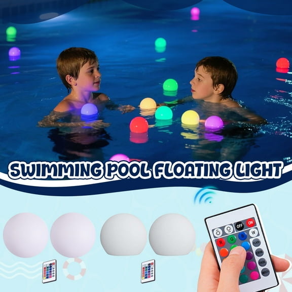 Remote Control Floating Pool LED Lights,78mm Round Glow Balls,IP68 Waterproof 16 Color Changing,Button Battery Powered,Perfect for Outdoor Party & Water Decoration,2PC