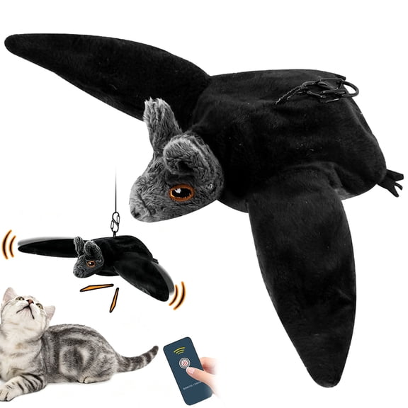 Remote Control Flying Bat Halloween Interactive Toy, Rechargeable USBCharged Flapping Bat with Hanging Rope, Crinkle Sound for Indoor Play & Halloween Decor
