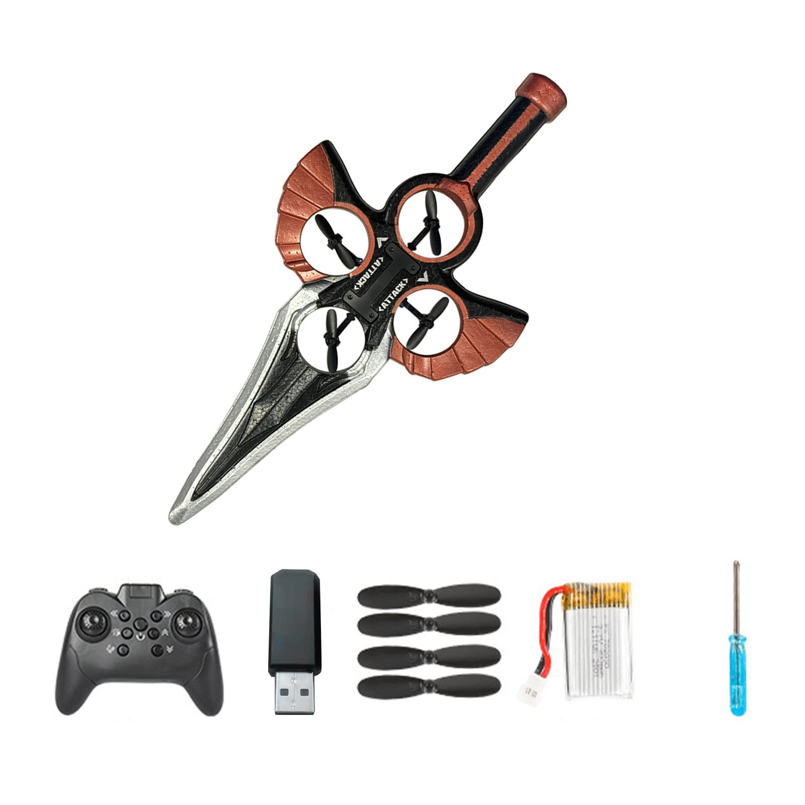 Remote Control Flying Sword Drone, 2.4G RC Flying Dagger with 360° Flip & LED Lights, One-Key Takeoff Stunt Quadcopter