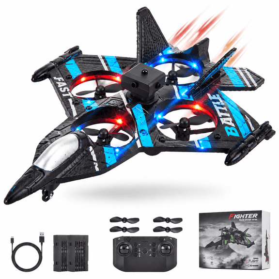 RC Plane for Kids, Rmote Control Airplane with LED Light, 360 Flips and Gravity Sensing, Ready to Fly RC Aircraft for Kids Adults Beginners, Blue