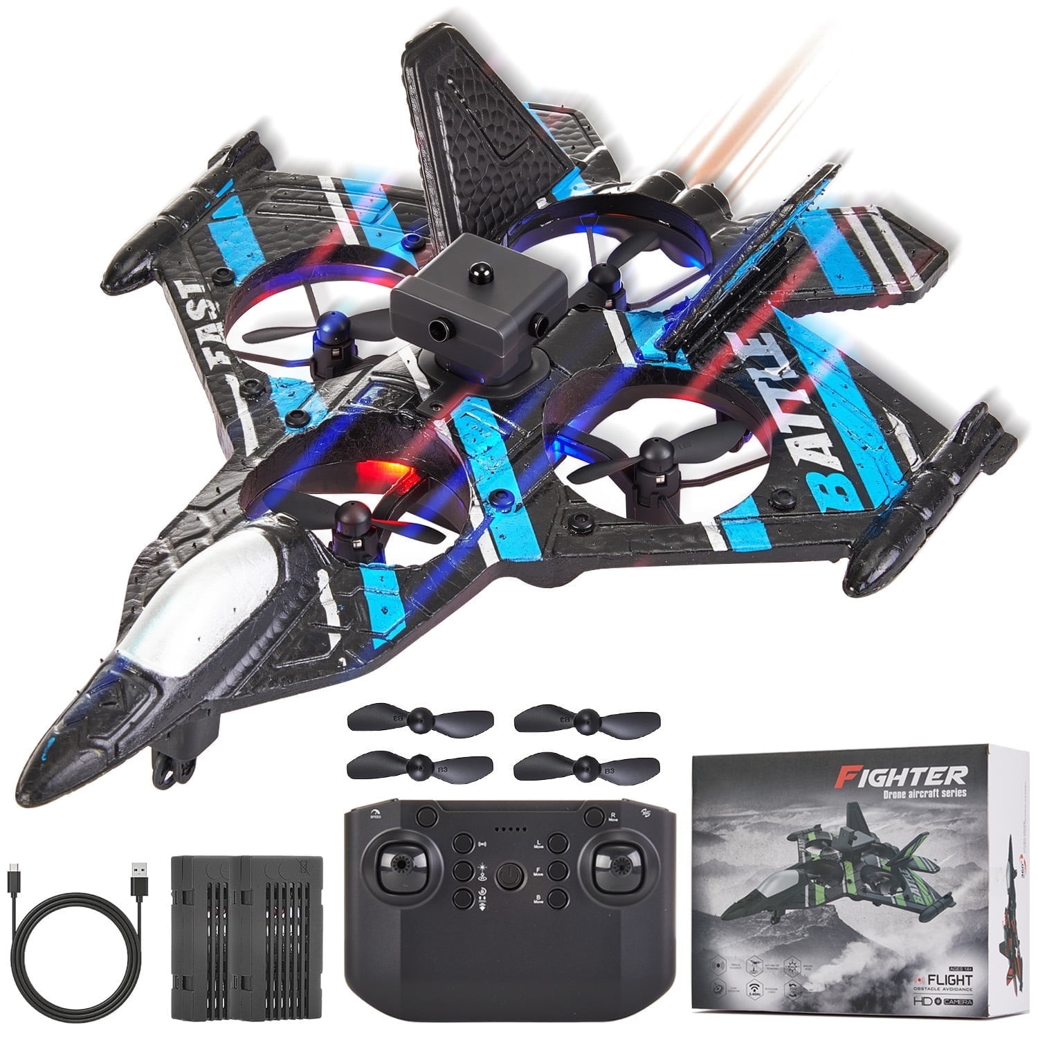 Petbank RC Plane for Kids, Rmote Control Airplane with LED Light, 360 Flips and Gravity Sensing, Ready to Fly RC Aircraft for Kids Adults Beginners, Blue