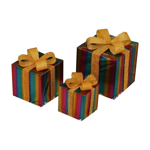 Remote Control Foldable Christmas Light Box Set of 3 LED Illuminated Gift Box Decor Indoor Outdoor Holiday Party Decoration