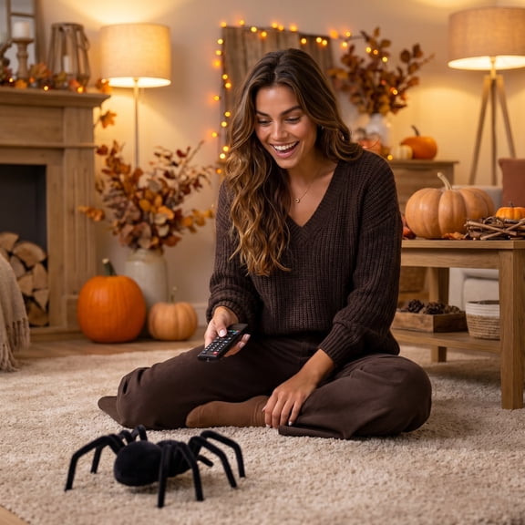 Remote Control Halloween Tarantula Spider Toy, Realistic Simulation Black Widow with 8-10m Range, Scary Prank Trick Toy, Halloween Party House Prop