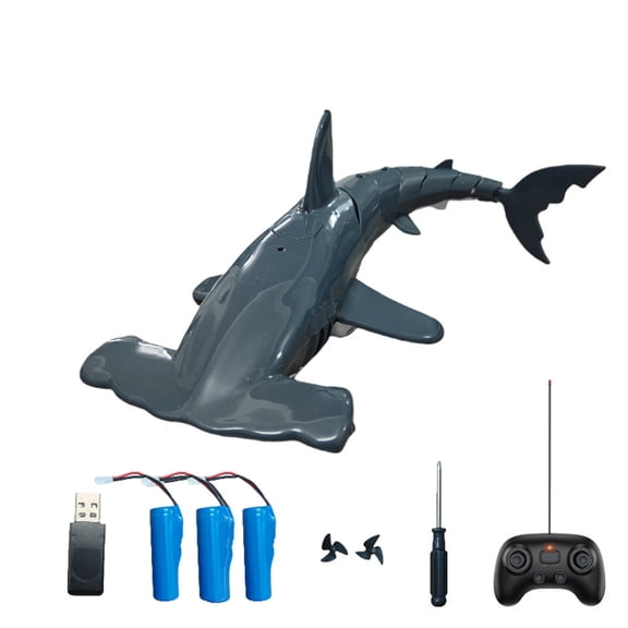 Remote Control Hammerhead Shark 2.4G Underwater Sea Creature with Articulated Tail Dive Action Water Spray Realistic Ocean Exploration Model(Grey/3 Battery)