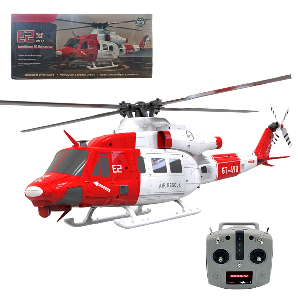 Remote Control Helicopter with GPS, E2 UH-1Y 2.4G 6CH Dual Brushless Direct Drive RC Simulation Helicopter Model with Lidar Positioning, Military RC Aircraft Outdoor