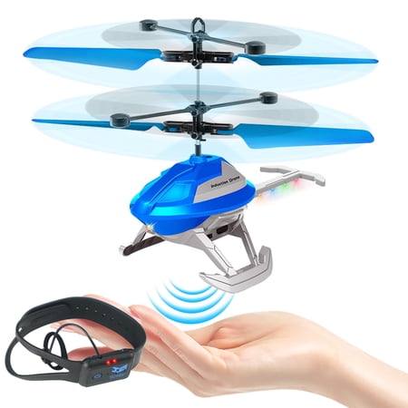Remote Control Helicopter Hand-Controlled Mini Drone Cosmic Drone RC UFO LED Flying Toys for Kids with 3.5 Channel RC Helicopters, Watch Control
