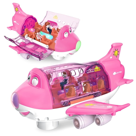 Airplane Toys for Toddlers 3-5, Toy Airplane for 4-8 Year Old Boys Girls Birthday, Toddler Toys Bump and Go Action Air Plane with LED Flashing Lights & Sounds
