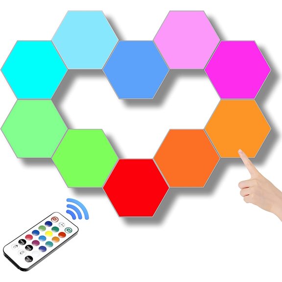 Remote Control Hexagon Wall Light,Smart Wall-Mounted Touch-Sensitive DIY Geometric Modular Assembled RGB led Colorful Light with USB-Power,Used in Bedroom (10-Pack)