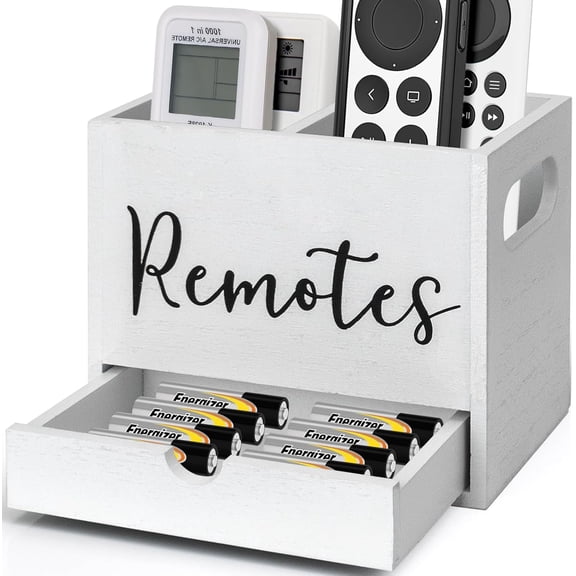 Remote Control Holder, 2 Slot TV Remote Holder& Desk Organizer with Drawers, Remote Organizer Caddy for Table, Wooden Remote Box for Nightstand,Media Storage Box for Living Room, Bed (White)