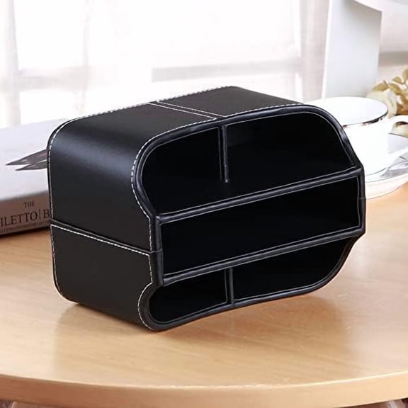 Remote Control Holder 360 Degrees Rotatable Desk Stationery Supply Organizer PU Leather Desktop Storage Box for Controllers Media Bedside Spinning TV Caddy iPad Mobile Pencil Cosmetic