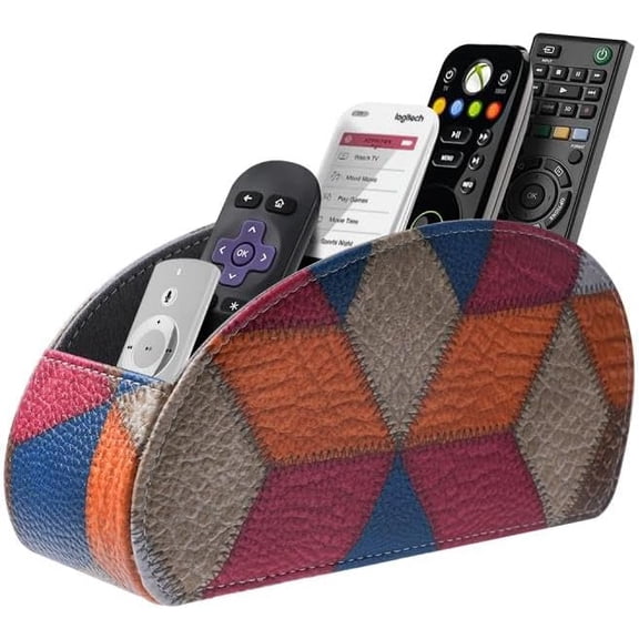 Remote Control Holder with 5 Compartments, PU Leather Remote Holder Compatible with Fire TV Remotes, Media Player Remotes, Heater Controllers, and Air Conditioner Remote Controls(Lattice Pattern)