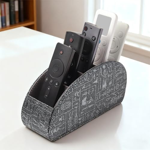 Remote Control Holder with 5 Compartments, Upgraded PU Leather TV Remote Caddy Desktop Organizer for Easy Store and Take Remote Controllers, Office Supplies, Media Accessories(Retro Silver)
