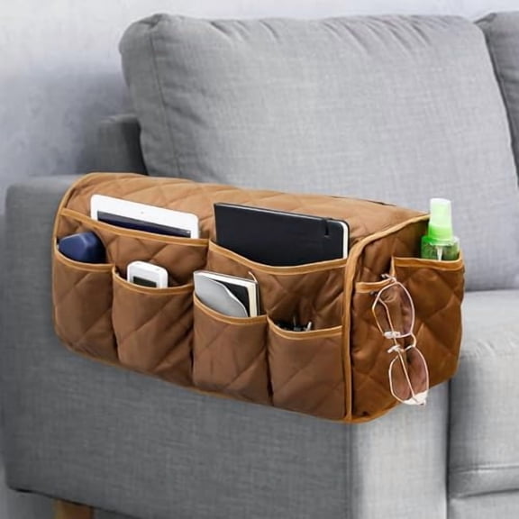 Remote Control Holder for Armchair,Armchair Caddy TV Remote Holder for Recline 14 Pockets,Non-Slip Remote Caddy Couch Caddy Organizer for TV Remote,Phone,Magazine (Brown)