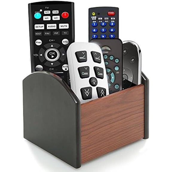 Remote Control Holder Caddy Wood, Rotating Wooden Pen Pencil Holder Organizer Medium Revolving Desktop Office Supplies Storage for Table (4 Compartments)