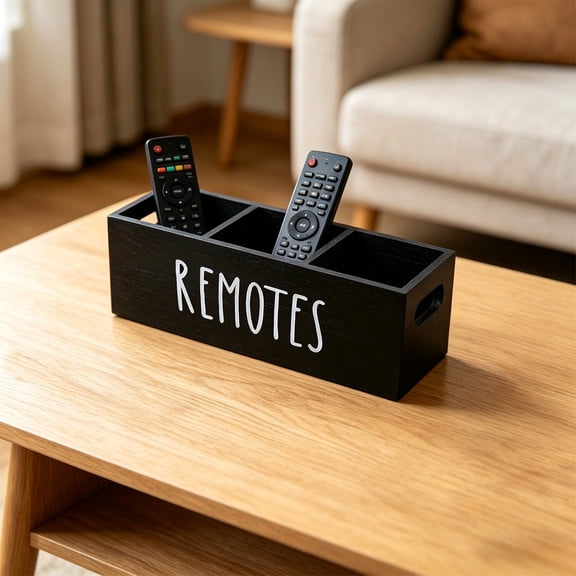 Remote Control Holder, Farmhouse Remote Storage Caddy, Bedside TV Controller Box, Rustic Wood Media Organizer Tray for Home Bedroom Table