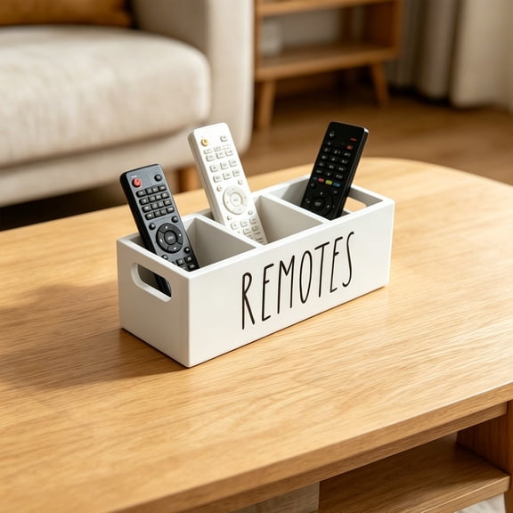Remote Control Holder, Farmhouse Remote Storage Caddy, Bedside TV Controller Box, Rustic Wood Media Organizer Tray for Home Bedroom Table
